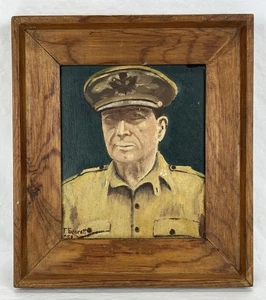 Vintage 1950 Signed Oil Painting on Wood General Douglas MacArthur WWII - Picture 1 of 17