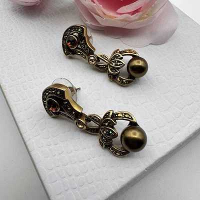 Heidi Daus Earrings Dangle Drop Multicolor Faux Pearl Rhinestone Art Deco Style - Image 1 of 4