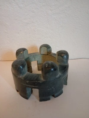 Piedra de jabón gris tallada círculo de amigos luz de té vela decoración (sin base) Foto 1 de 4