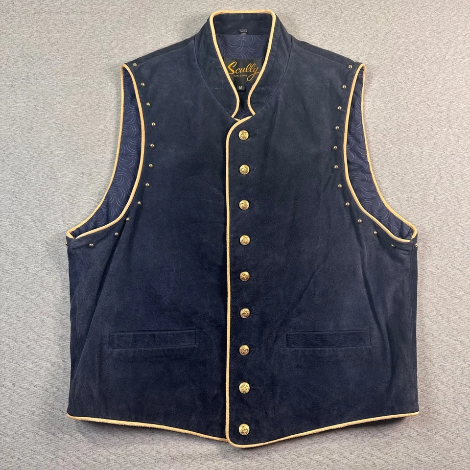 Chaleco Scully Gamuza Tachonado Mujer M Azul Marino Dorado Botón Vaquera Occidental Rodeo Foto 1 de 4