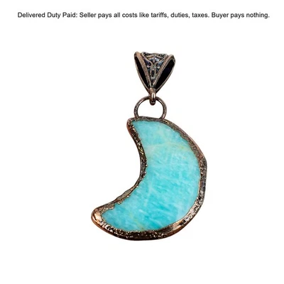 Oferta de Año Nuevo Amazonita Piedras Preciosas Cobre Electroformado Media Luna Colgante Boho Foto 1 de 4