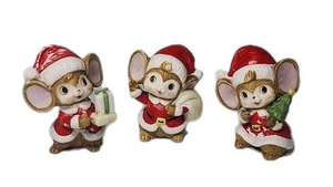 Juego De Colección De (3) Estatuillas De Ratones De Navidad Homco Cerámica. #5405- Años 80 - Imagen 1 de 13