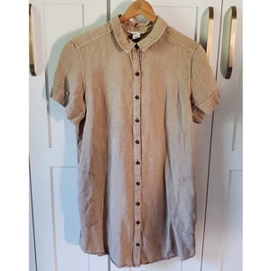 Lucky Brand Linen Dress Womens S Mocha Beige Utility Shirtdress Short Sleeve - Picture 1 of 6