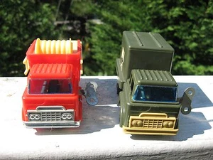 Vtg Durham Industries U.S. Army & Fire Rescue Truck Wind-Up Plastic Trucks Japan - Picture 1 of 10