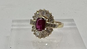 14K Yellow Solid Gold Size 3.5 Natural Red Ruby & Diamonds Cluster Ladies Ring - Picture 1 of 15