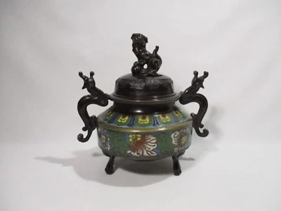 ANCIEN BRULE PARFUM BRONZE EMAUX CLOISONNES ASIE ENCENSOIR OLD INCENSE BURNER  - Photo 1/4