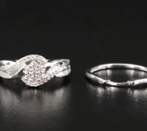 Sterling Diamond Ring Set | Size 5 | 4.4 grams Marked 925 JWBR - Picture 1 of 6