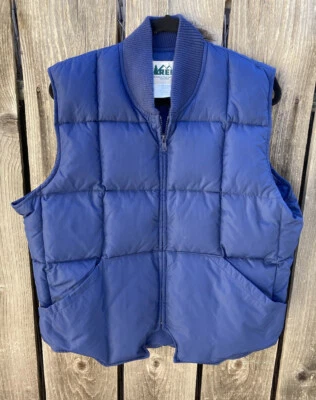 Men's REI Vintage Blue Solid Puffer Vest XL Goose Down Winter Zip Pockets - Image 1 of 4