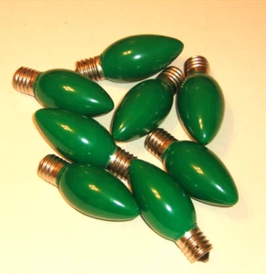 C9 Green Opaque Christmas Incandescent Bulbs Lights 7W 130V, Nickel Base, 8pcs - Picture 1 of 1