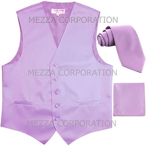 New Men's Vesuvio Napoli Tuxedo Vest 2.5" Skinny Necktie set prom party Lavender - Picture 1 of 4