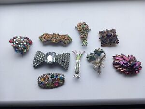 9  Lovely Vintage  Brooches with some stones missing But Pins In Tact