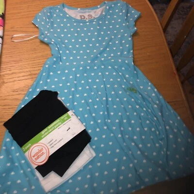 -PS AEROPOSTALE Niñas Vestido Azul Ligero Sin Mangas Lunares Blancos y 2 Pantalones Cortos Negros/Blancos Foto 1 de 4