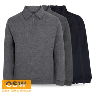 Mens Cotton Rich 1/2 Zip Fleecy Sweat - Black Navy Graphite Marle Charcoal Marle - Picture 1 of 14