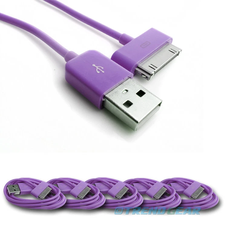 5PCS USB SYNC DATA POWER CHARGER CABLES NEW IPAD IPHONE IPOD CLASSIC NANO PURPLE - Image 1 of 1