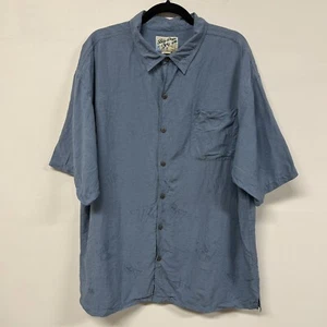Big Dogs 100% Silk Hawaiian Shirt 2X Cocktail Embroidered Blue Resort Y2K Read - Picture 1 of 11