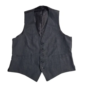 C & A Vintage 70s Waistcoat Grey Blue Pinstriped Wool Blend Men's UK Size M 40" - Picture 1 of 3