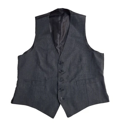 C & A Vintage 70s Waistcoat Grey Blue Pinstriped Wool Blend Men's UK Size M 40" - Image 1 of 3