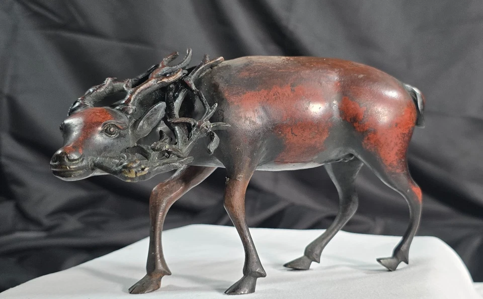 Antigua figura japonesa Meiji bronce patinado Okimono ciervo ciervo ciervo estatua Foto 1 de 4