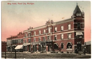 Reed City, MI Michigan 1909 Postkarte, King Hotel, R.P.O. Poststempel - Bild 1 von 2