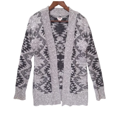 Cárdigan Suéter Mossimo Geométrico Fair Isle Mujer M Frente Abierto Tejido Gris Boho Foto 1 de 4