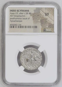 58 v. Chr. Griechenland Indo-Skythen AR Tetradrachme Azes I/II NGC Ancients VF - Bild 1 von 2