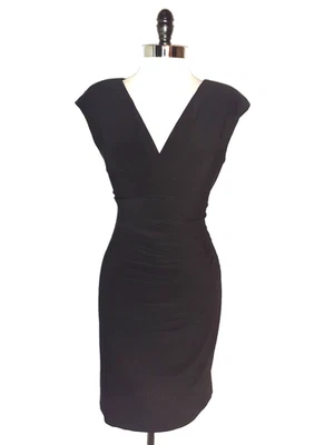 Vestido Vaina AMERICAN LIVING Talla 16 Negro Manga Casquillo Tejido Elástico Hasta la Rodilla Foto 1 de 4