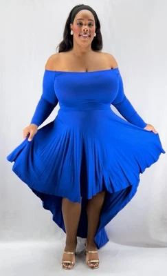 Plus Size Women’s 1X-3X Royal Blue Cold Shoulder High Low Dress Long Sleeve - Image 1 of 4