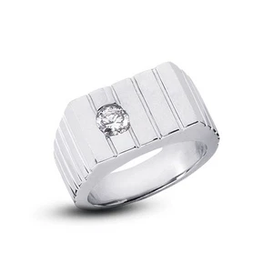 3/4 Carat E VS2 Round Brilliant Natural Certified Diamond 18k Gold Men's Ring - Bild 1 von 3