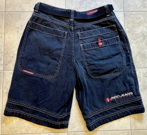 Vintage JNCO schwarze Jeansshorts mit Gürtel Y2K Herren Größe 38 - Bild 1 von 10