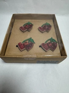 New TAHARI HOME Set of 4 Napkin Rings - Red Glitter Cherry Design - NIB - Picture 1 of 6