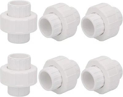 LSWTEIZ 6Pcs 3/4" PVC Union Coupling Pipe Fitting (Socket x Socket) 3/4Inch, White