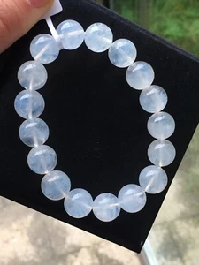 Pulsera de cristal de cuarzo AAA de 12,5 mm natural claro blanco azul” pluma” - Imagen 1 de 2