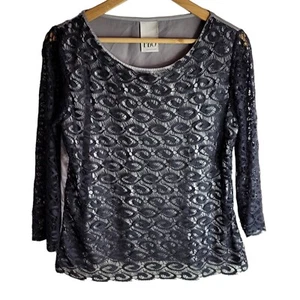 PBO Philosophy Blues Original Top Blouse Black Grey Silver Lace UK 10 EU 38 US 6 - Picture 1 of 16