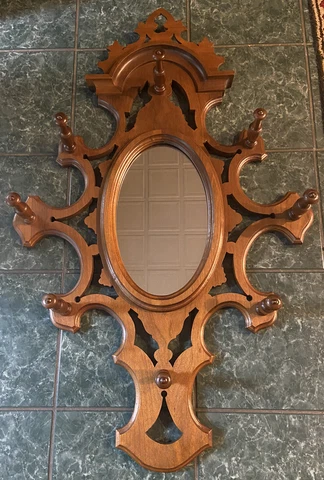 VTG MIRROR-Victorian Walnut Large Mirrored Hanging Hat /Coat Rack / Hall Tree Cover