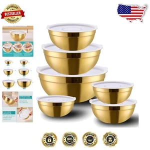 Dishwasher Safe Stainless Steel Mixing Bowl Set of 6 - Ideal for Salads & Baking - Picture 1 of 8