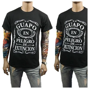 México Camiseta Gráfica Masculina Estampada GUAPO EN PELIGRO DE EXTINCION Camiseta Negra - Imagen 1 de 6