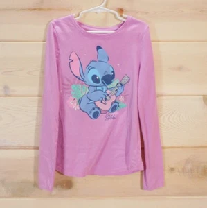 Disney Jumping Beans Girls Size 8 Stitch Graphic Tee Ukulele Pink Long Sleeve - Picture 1 of 5