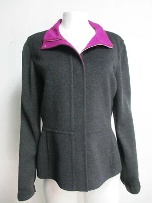 ST. JOHN  charcoal grey & fuchsia accent angora blend zip up jacket sz 10 - Image 1 of 4