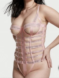 Victoria’s Secret Rhinestone Pink Teddy XLarge Luxe Strappy Bling Shine Sexy NEW - Picture 1 of 5