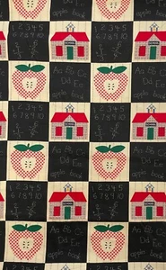 4 Yards Fabric Traditions 1995 Cotton Fabric Back To School Houses ABC Apples - Picture 1 of 5