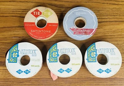 SATINTONE BROWN RAYON RIBBON LOT OF 5 100 YARDS (4 MOSTLY FULL) BOW TIE TIE TYE - Image 1 of 4