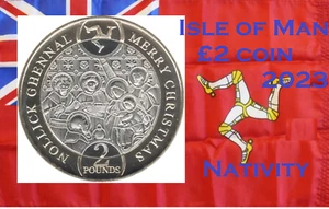 Isle of Man coin £2 pounds 2023 Nativity scene saints Kirk Christ Xmas Christmas - Picture 1 of 4
