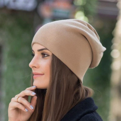 Sombreros Gorros de Mezcla de Lana Real para Mujer Moda Invierno Todo Combinado Gorras de Punto Sólido Foto 1 de 4