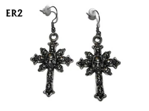 steampunk earrings gothic pirate cross skulls hypoallergenic stainless steel#ER2 - Picture 1 of 2