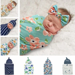 2pcs/set Newborn Baby Swaddle Wrap 100% Cotton Blanket Wrapper Sleeping Bag Infa - Picture 1 of 19