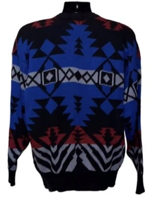 Vintage 80s/90s AMERICAN WEEKEND Geometric Mens Acrylic Grandpa Sweater~Unisex - Picture 1 of 7
