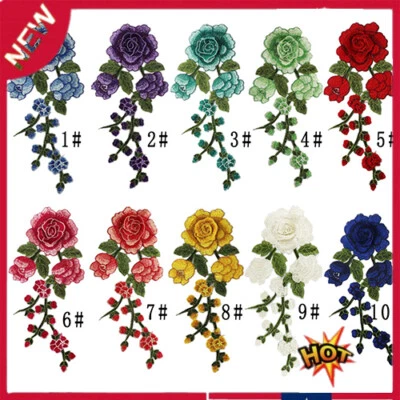 Rose Flowers Patch Iron Sew On Embroidered Badge Clothes Embroidery Applique - Image 1 of 4
