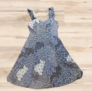 Connected Apparel Blue Paisley Fit & Flare Stretch Mini Dress Women Size Small - Picture 1 of 10