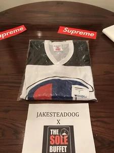 Supreme x Champion Hockey Jersey Top White Black Grey SS14 NWOT Sz L - Picture 1 of 3