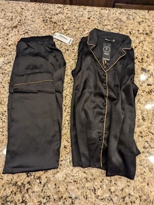 Boohoo Mujer Pequeño 25 de Diciembre Satinado Navidad PJ Set Negro Talla US 6 Foto 1 de 4
